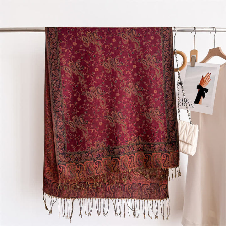 Bohemian Travel Style Paisley Floral Jacquard Scarf - image 5