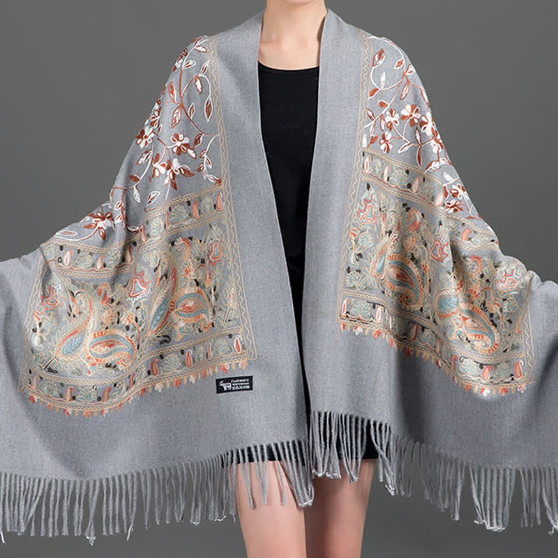 Women's Luxury Wrap Floral Paisley Embroidered Scarf - Light Gray - image 2