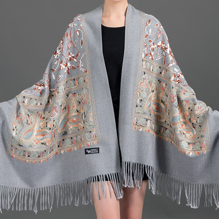 Women's Luxury Wrap Floral Paisley Embroidered Scarf - Light Gray - image 2