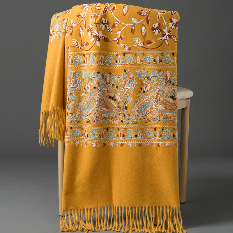 Women's Luxury Wrap Floral Paisley Embroidered Scarf - Yellow - image 15
