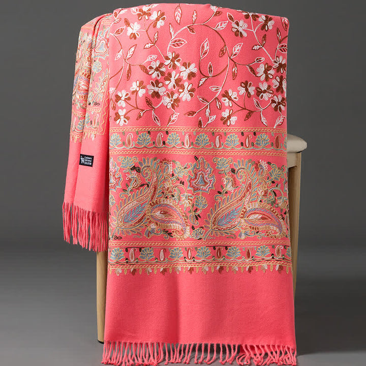 Women's Luxury Wrap Floral Paisley Embroidered Scarf - Salmon - image 16