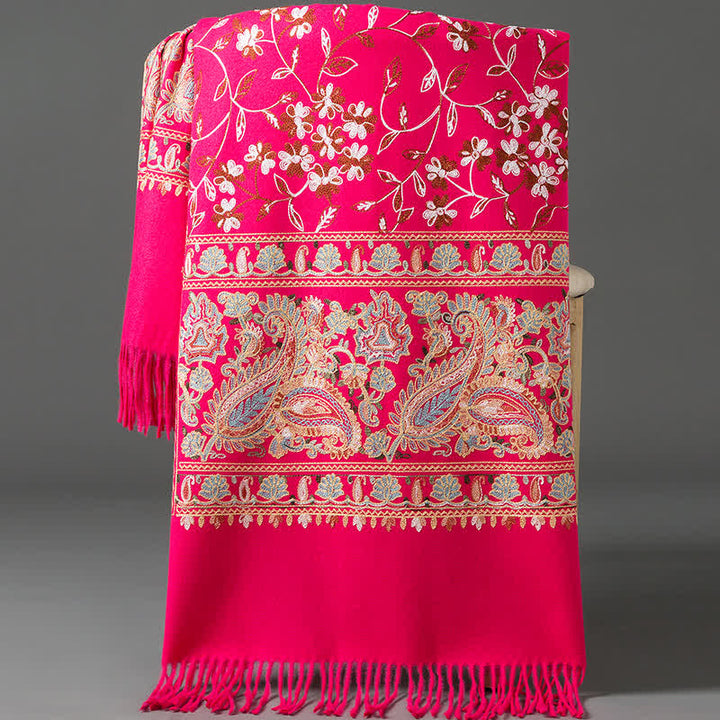 Women's Luxury Wrap Floral Paisley Embroidered Scarf - Rose Red - image 9