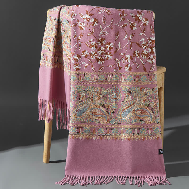 Women's Luxury Wrap Floral Paisley Embroidered Scarf - Pale Violet Red - image 21