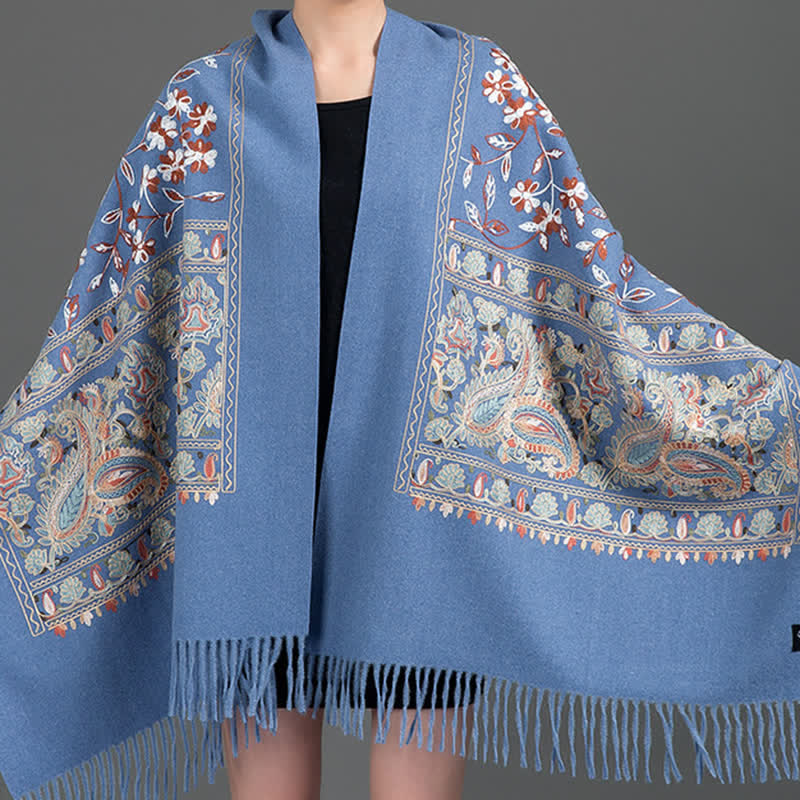 Women's Luxury Wrap Floral Paisley Embroidered Scarf - Denim Blue - image 4