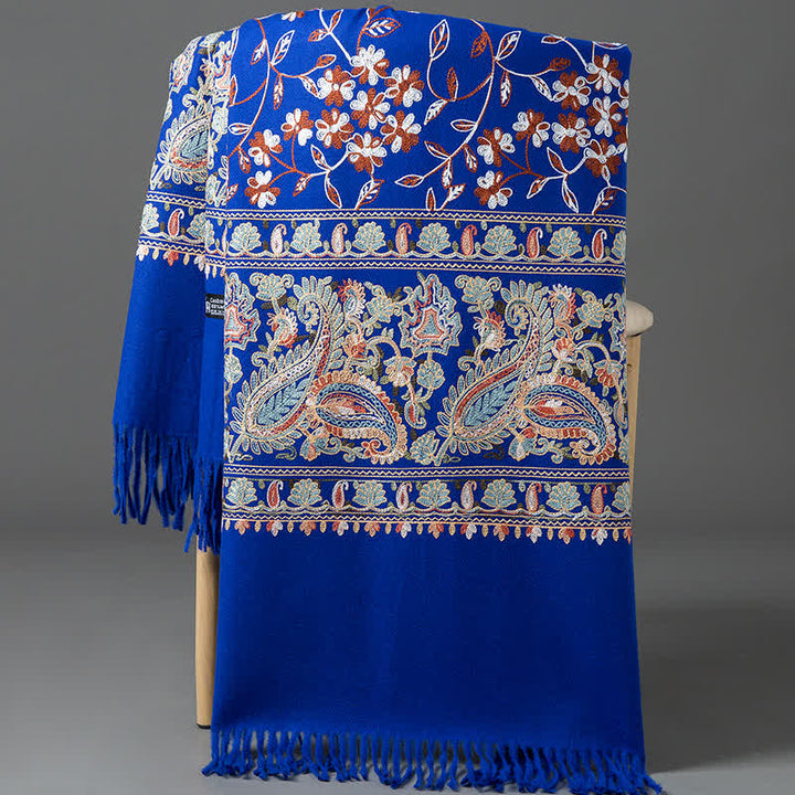 Women's Luxury Wrap Floral Paisley Embroidered Scarf - Royal Blue - image 12