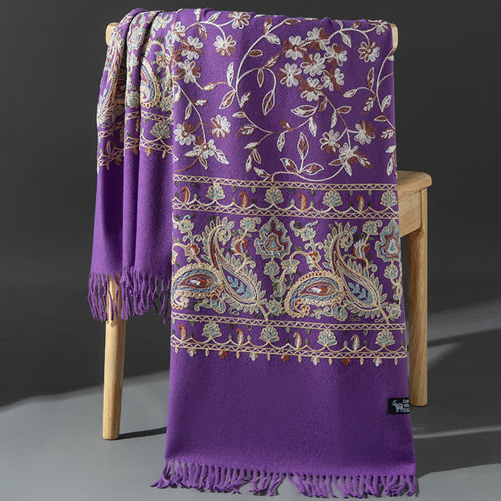 Women's Luxury Wrap Floral Paisley Embroidered Scarf - Dark Purple - image 20