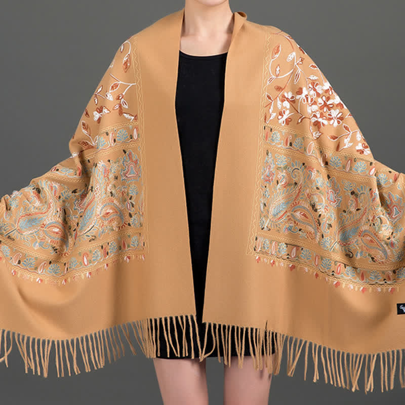 Women's Luxury Wrap Floral Paisley Embroidered Scarf - Camel - image 6