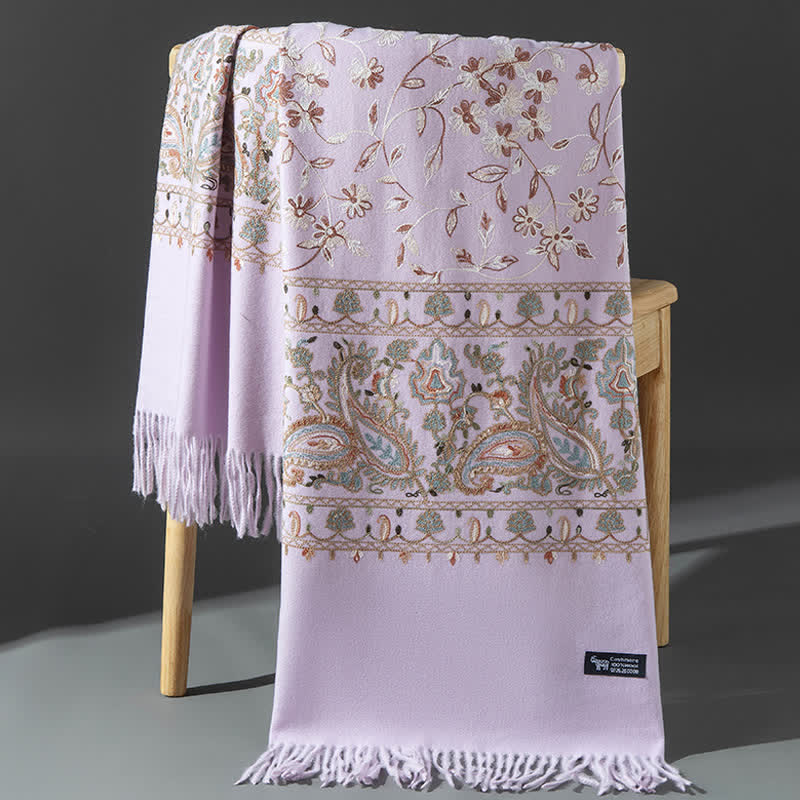 Women's Luxury Wrap Floral Paisley Embroidered Scarf - Light Purple - image 19