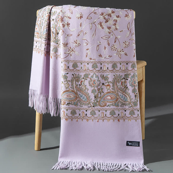 Women's Luxury Wrap Floral Paisley Embroidered Scarf - Light Purple - image 19