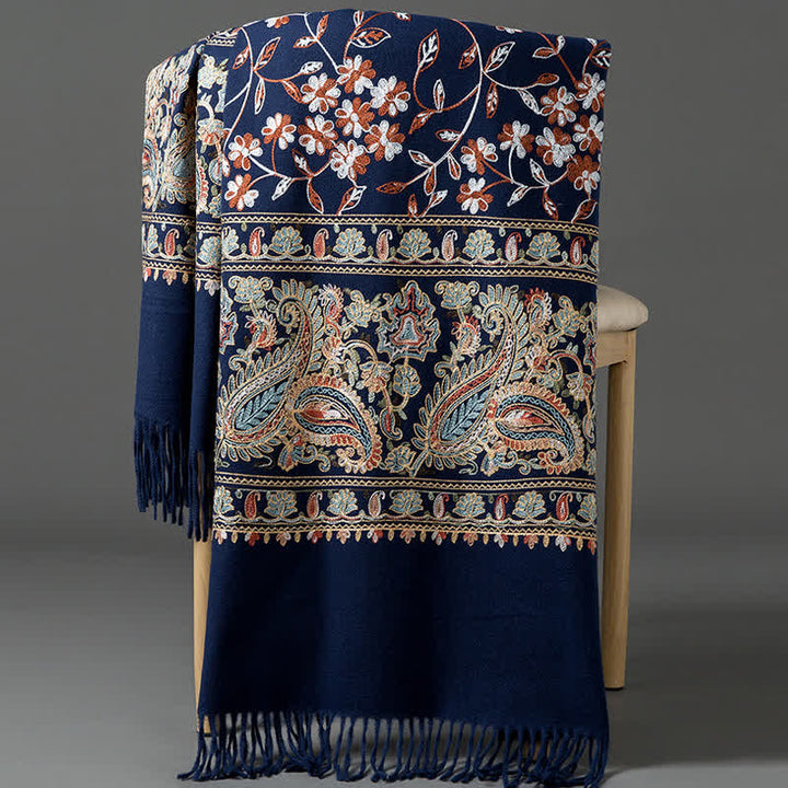 Women's Luxury Wrap Floral Paisley Embroidered Scarf - Navy Blue - image 0