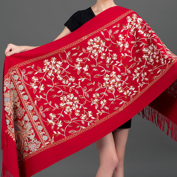 Women's Luxury Wrap Floral Paisley Embroidered Scarf - Dark Red - image 8