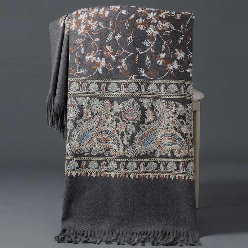 Women's Luxury Wrap Floral Paisley Embroidered Scarf - Dark Gray - image 10
