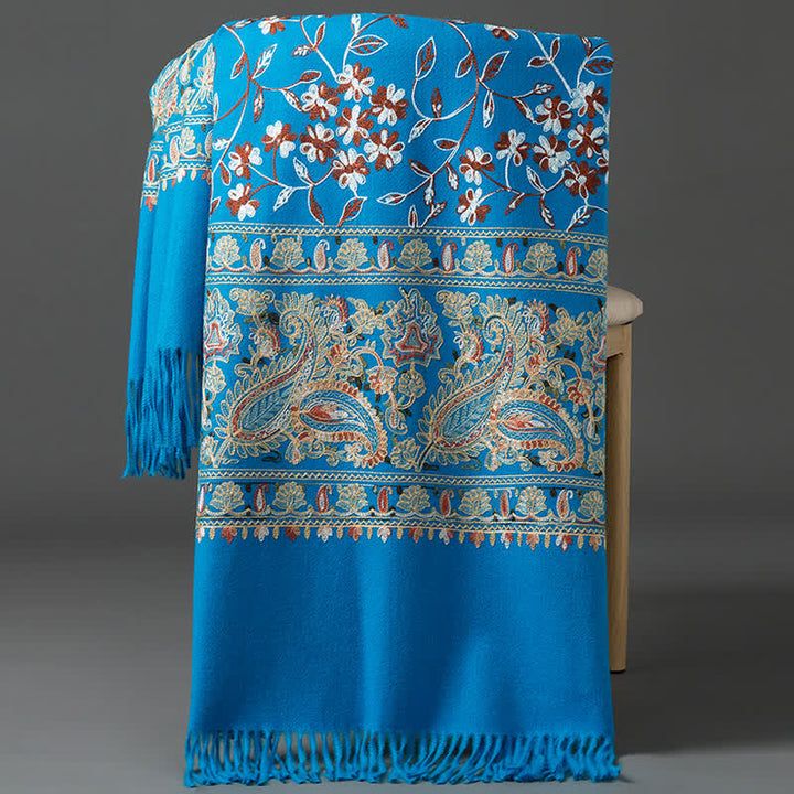Women's Luxury Wrap Floral Paisley Embroidered Scarf - Deep Sky Blue - image 14
