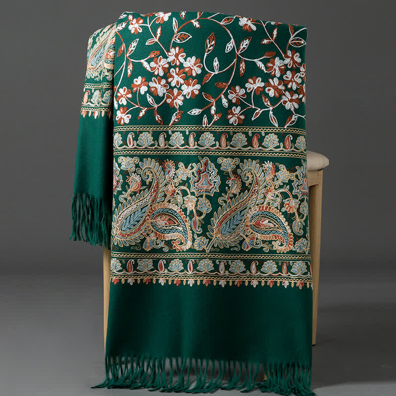 Women's Luxury Wrap Floral Paisley Embroidered Scarf - Dark Green - image 17