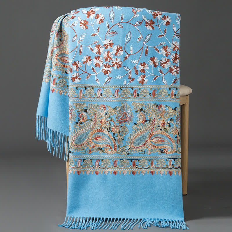 Women's Luxury Wrap Floral Paisley Embroidered Scarf - Sky Blue - image 18