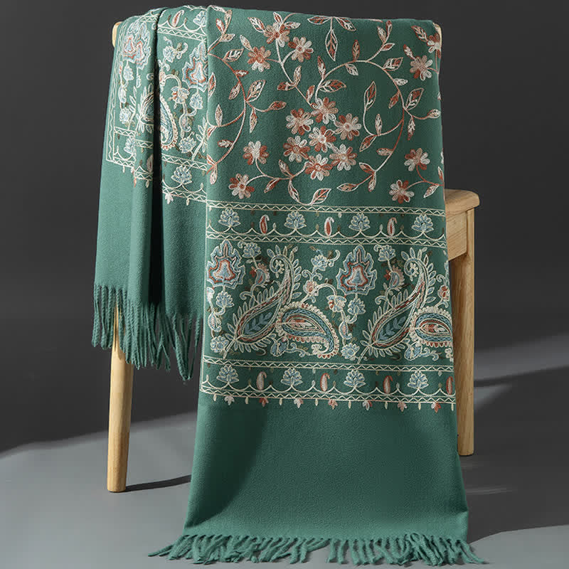 Women's Luxury Wrap Floral Paisley Embroidered Scarf - Sea Green - image 22