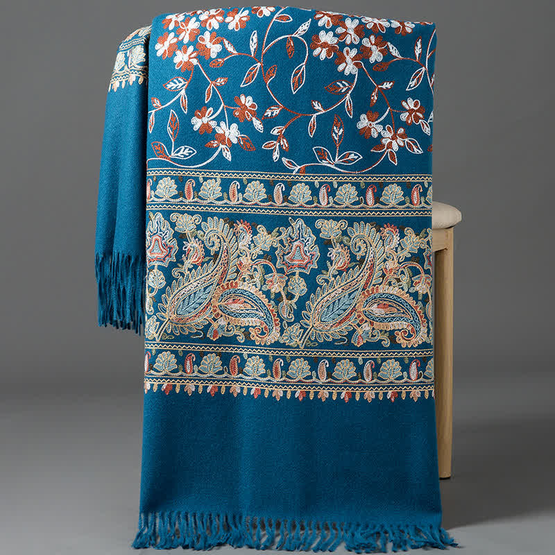 Women's Luxury Wrap Floral Paisley Embroidered Scarf - Steel Blue - image 11