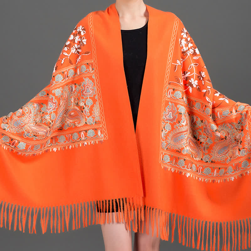 Women's Luxury Wrap Floral Paisley Embroidered Scarf - Orange - image 3