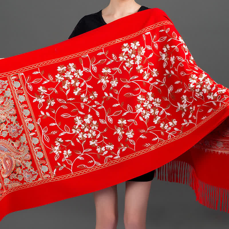 Women's Luxury Wrap Floral Paisley Embroidered Scarf - Red - image 7
