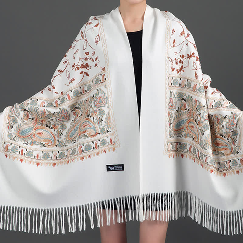Women's Luxury Wrap Floral Paisley Embroidered Scarf - White - image 1