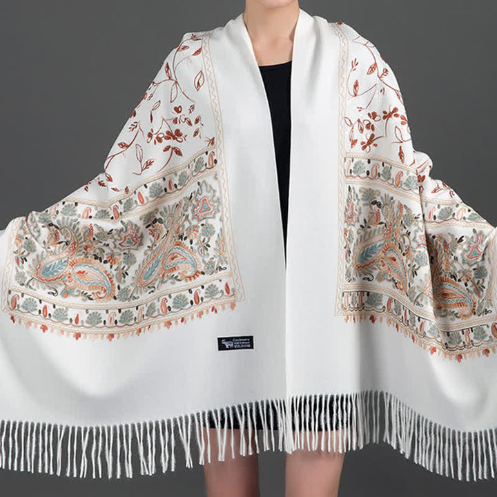 Women's Luxury Wrap Floral Paisley Embroidered Scarf - White - image 1