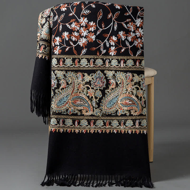 Women's Luxury Wrap Floral Paisley Embroidered Scarf - Black - image 13