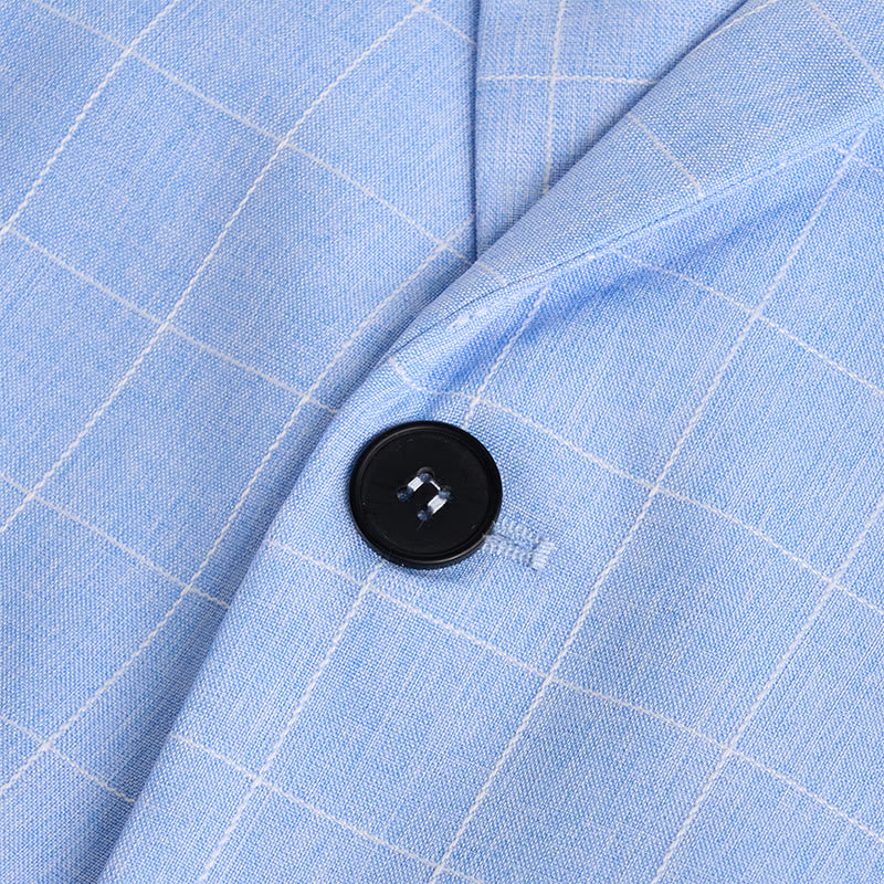 Men's Light Blue Plaid Business Blazer - image 3
