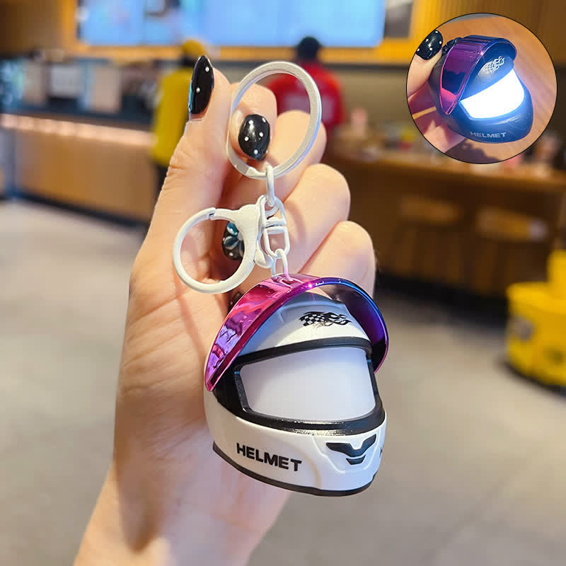 Cool Biker LED Motorcycle Racing Helmet Keychain - White / Colored Mask - image 0