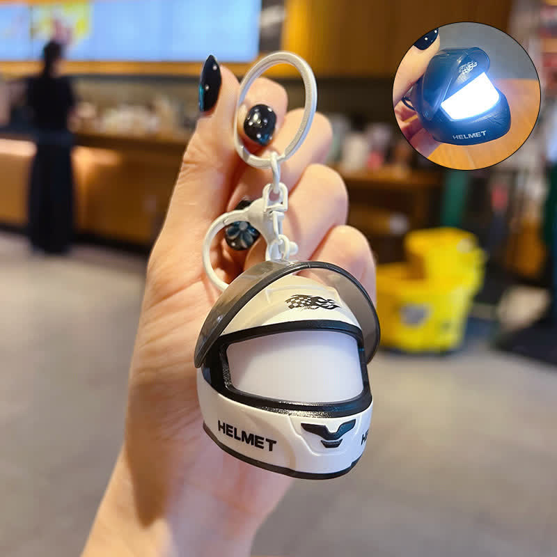 Cool Biker LED Motorcycle Racing Helmet Keychain - White / Black Mask - image 7