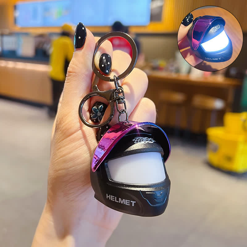 Cool Biker LED Motorcycle Racing Helmet Keychain - Black / Colored Mask - image 4
