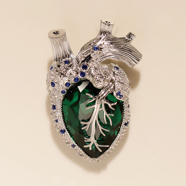 My Beating Heart - Anatomical Heart Crystal Brooch - Green & Silver - image 5