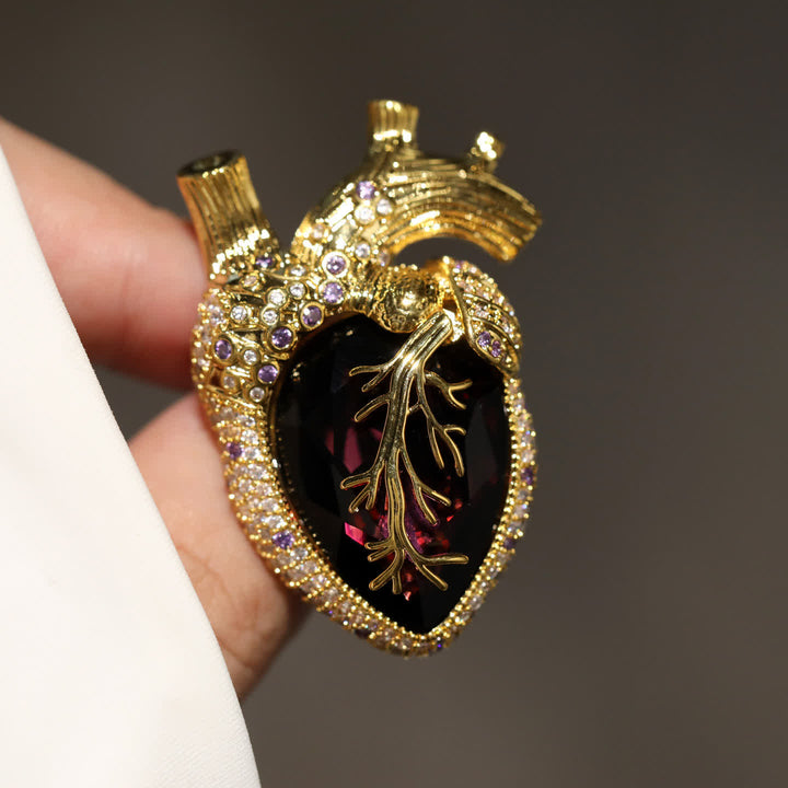 My Beating Heart - Anatomical Heart Crystal Brooch - Purple & Gold - image 10