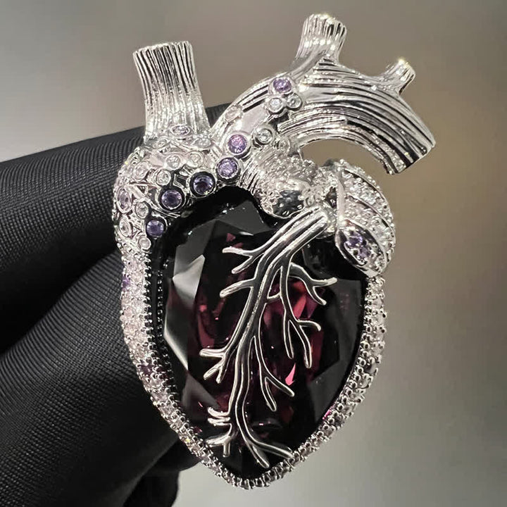 My Beating Heart - Anatomical Heart Crystal Brooch - Purple & Silver - image 8