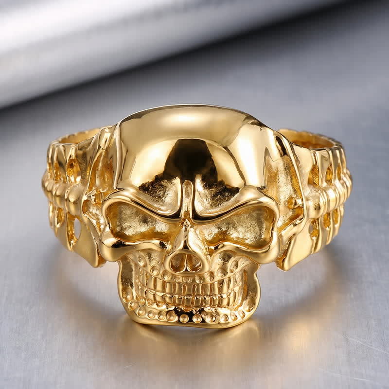 Men's Big Skull Energy Spine Adjustable Cuff Bracelet - Gold - image 8