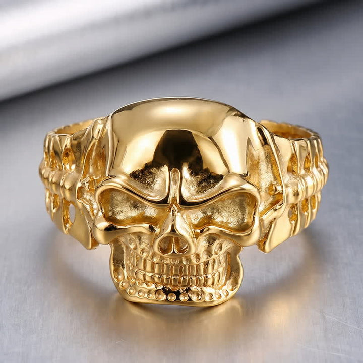 Men's Big Skull Energy Spine Adjustable Cuff Bracelet - Gold - image 8
