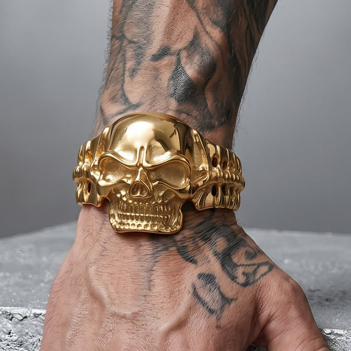 Men's Big Skull Energy Spine Adjustable Cuff Bracelet - image 9