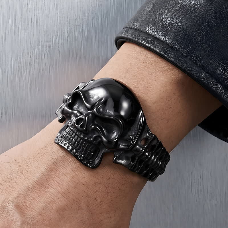 Men's Big Skull Energy Spine Adjustable Cuff Bracelet - image 5