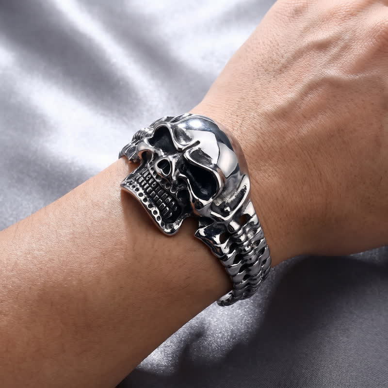 Men's Big Skull Energy Spine Adjustable Cuff Bracelet - image 1