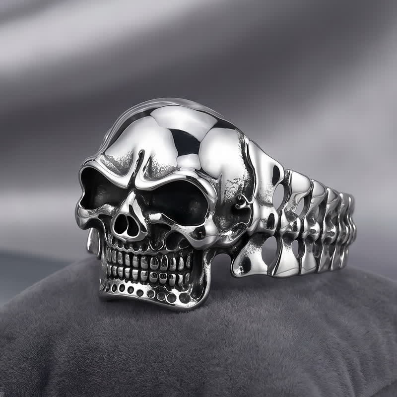 Men's Big Skull Energy Spine Adjustable Cuff Bracelet - Silver - image 0