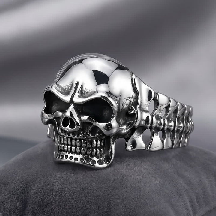 Men's Big Skull Energy Spine Adjustable Cuff Bracelet - Silver - image 0