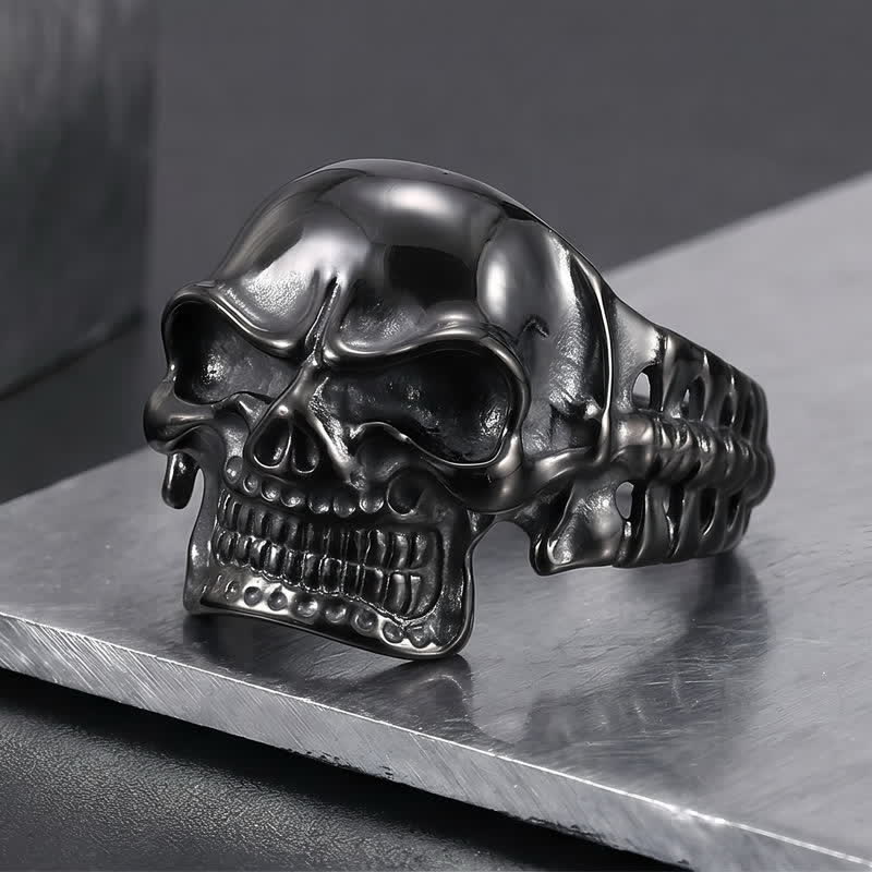 Men's Big Skull Energy Spine Adjustable Cuff Bracelet - Black - image 4