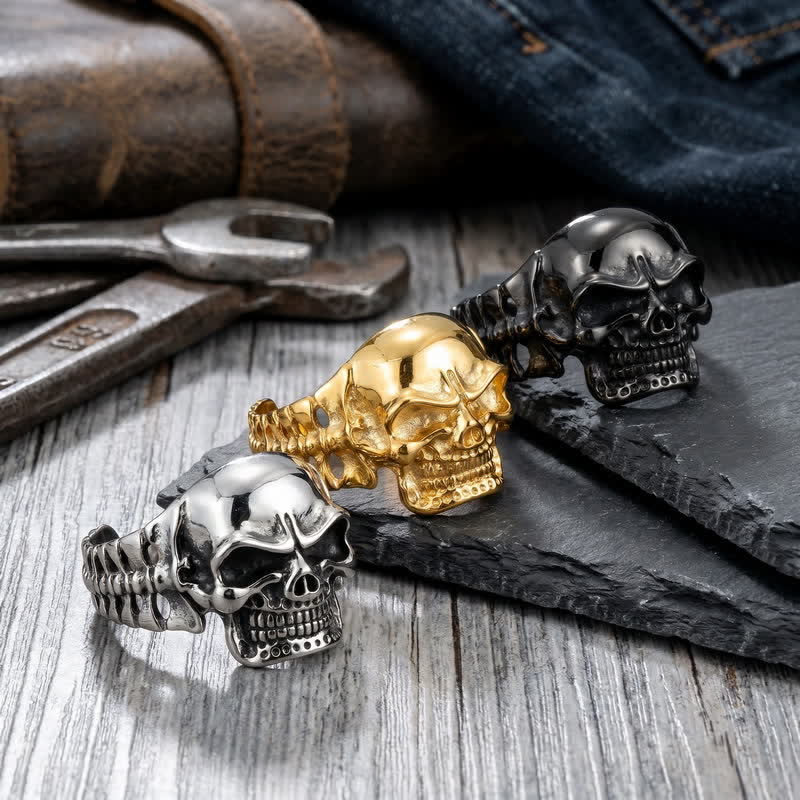 Men's Big Skull Energy Spine Adjustable Cuff Bracelet - image 2