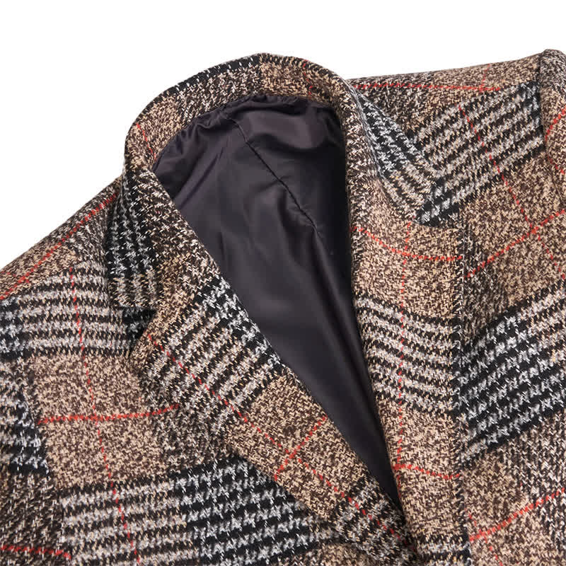 Men's Khaki Plaid Business Casual Checked Suit Coat - image 3