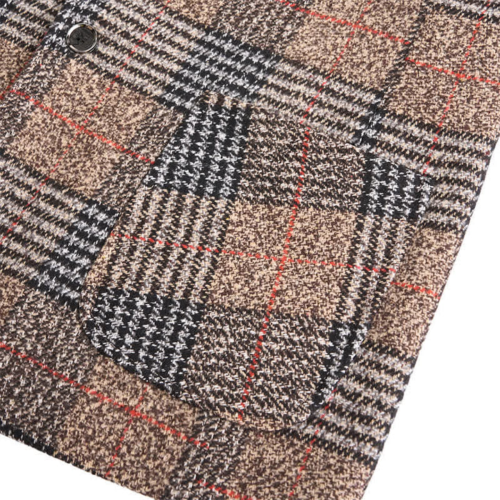 Men's Khaki Plaid Business Casual Checked Suit Coat - image 6