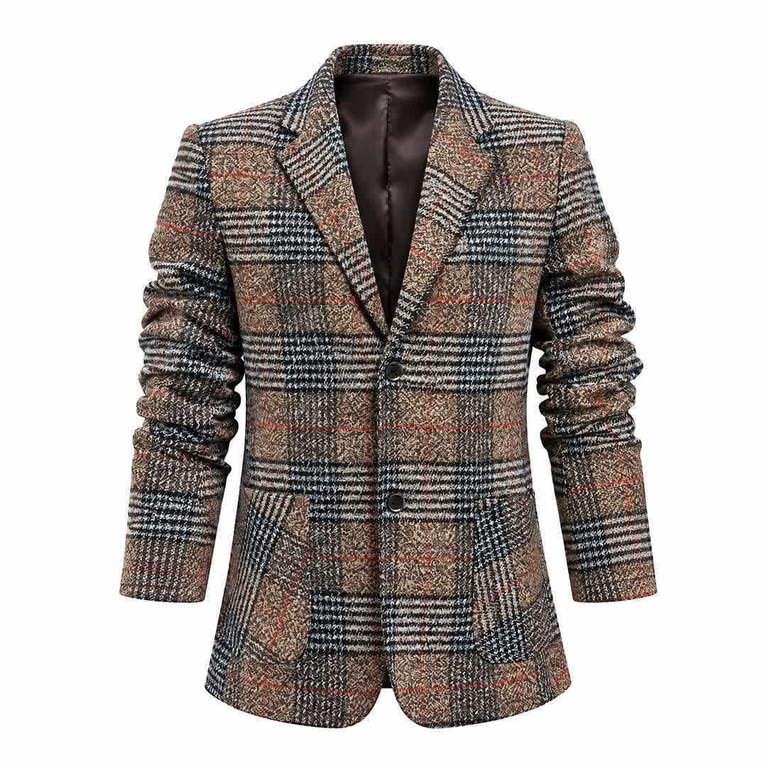 Men's Khaki Plaid Business Casual Checked Suit Coat - image 9
