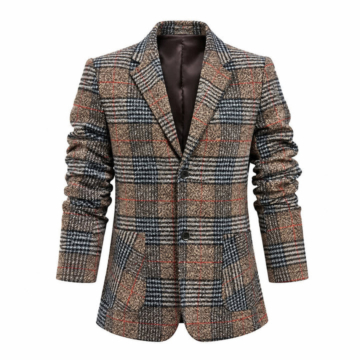 Men's Khaki Plaid Business Casual Checked Suit Coat - image 9