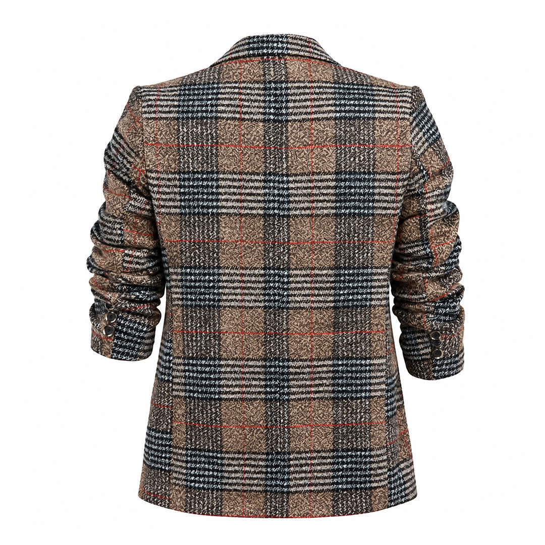 Men's Khaki Plaid Business Casual Checked Suit Coat - image 10