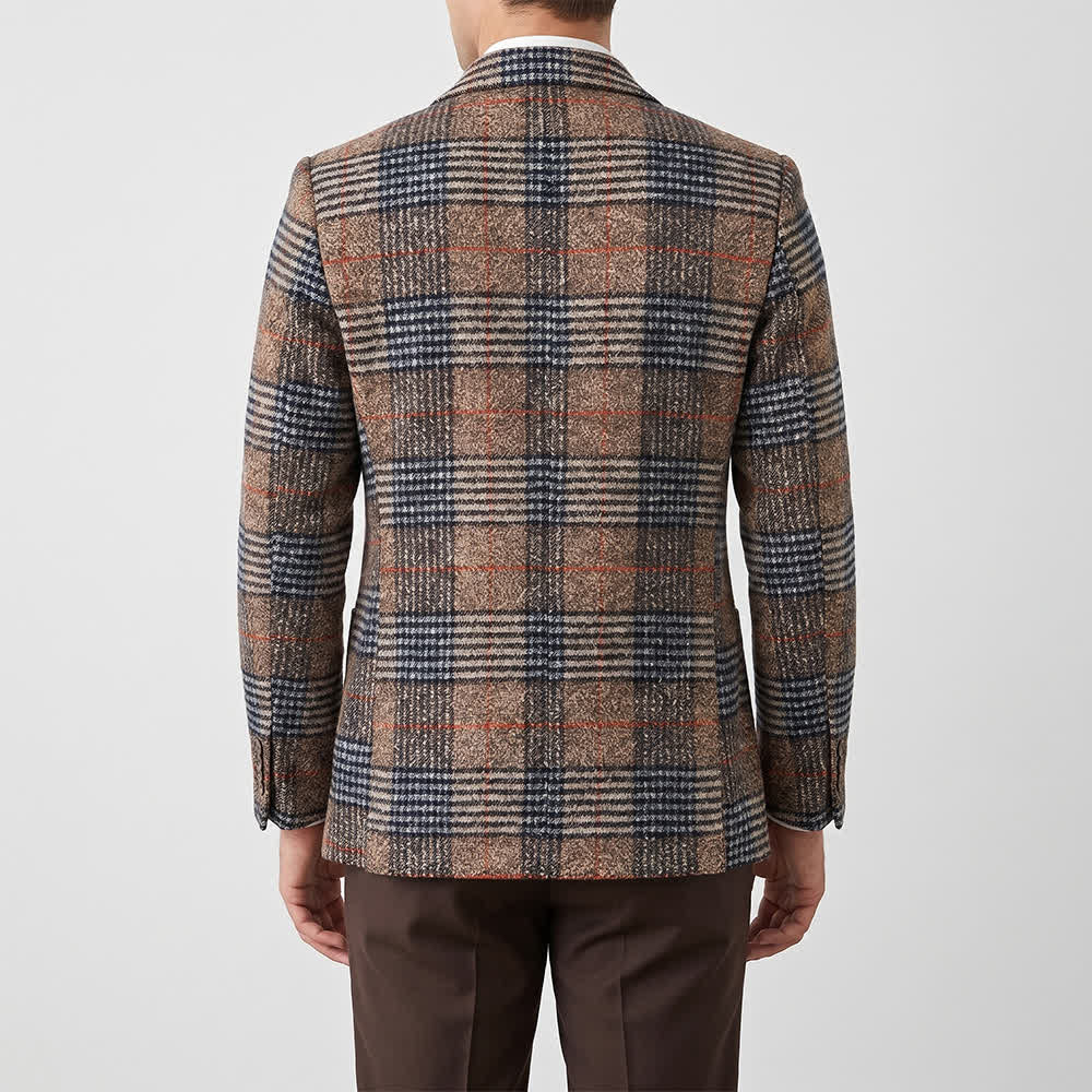 Men's Khaki Plaid Business Casual Checked Suit Coat - image 2
