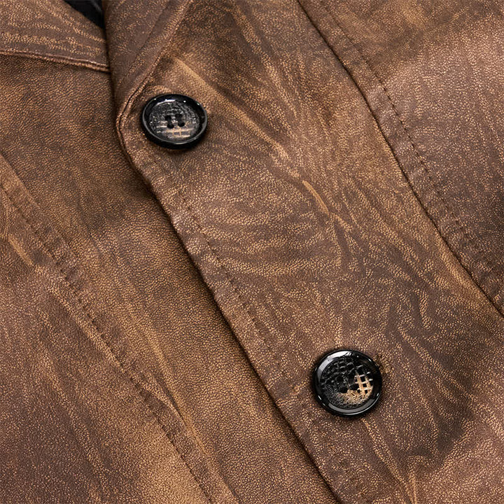 Men's Distressed Motorcycle Casual PU Leather Lapel Coat - image 7