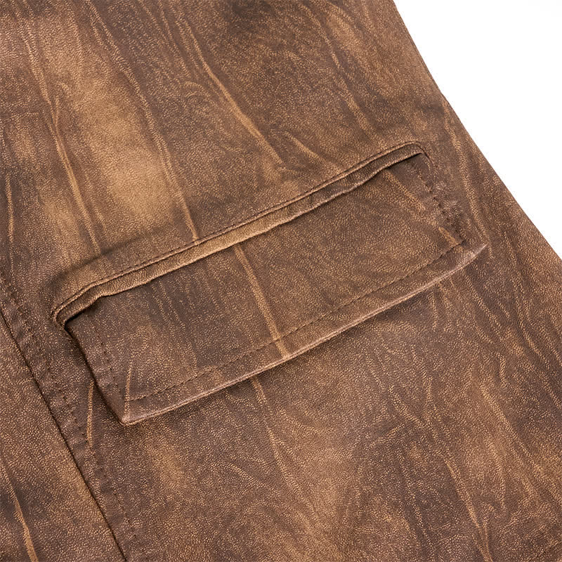 Men's Distressed Motorcycle Casual PU Leather Lapel Coat - image 9